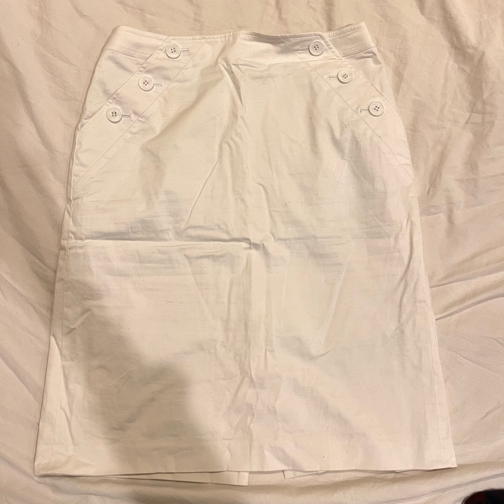 Talbots White Button Midi Skirt